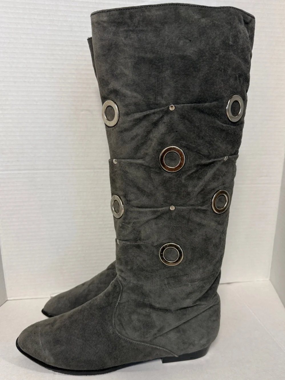 Aj Valenci Gray Suede Over-the-Knee Boots with Grommet Accents Never Worn